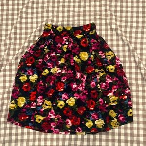 (6) Eliza J Circle Full Midi Skirt Black and Red Pink Floral elegant party